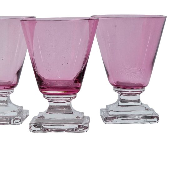 3 Retro Pink Cordial Glasses 3.25" square foot schnapps glass MCM barware - Picture 3 of 8